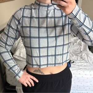 Topshop Gray and Blue Checkered Crop Top